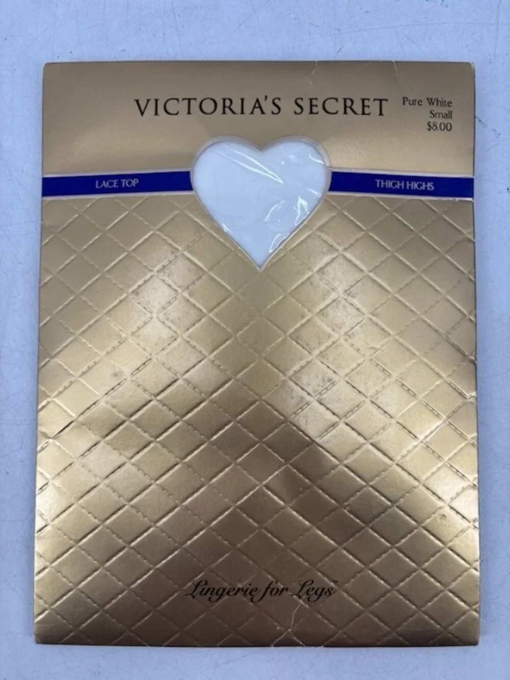 New VTG Victoria's Secret Pure White Lace Top Thigh Highs  Nylon Stockings Small